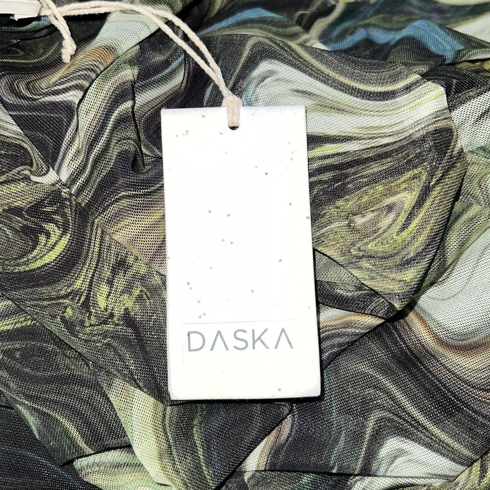 Daska Nasira Maxi‎ Dress Green Abstract Line Long Sleeve Bodycon XS Keyhole Neck - Picture 9 of 13